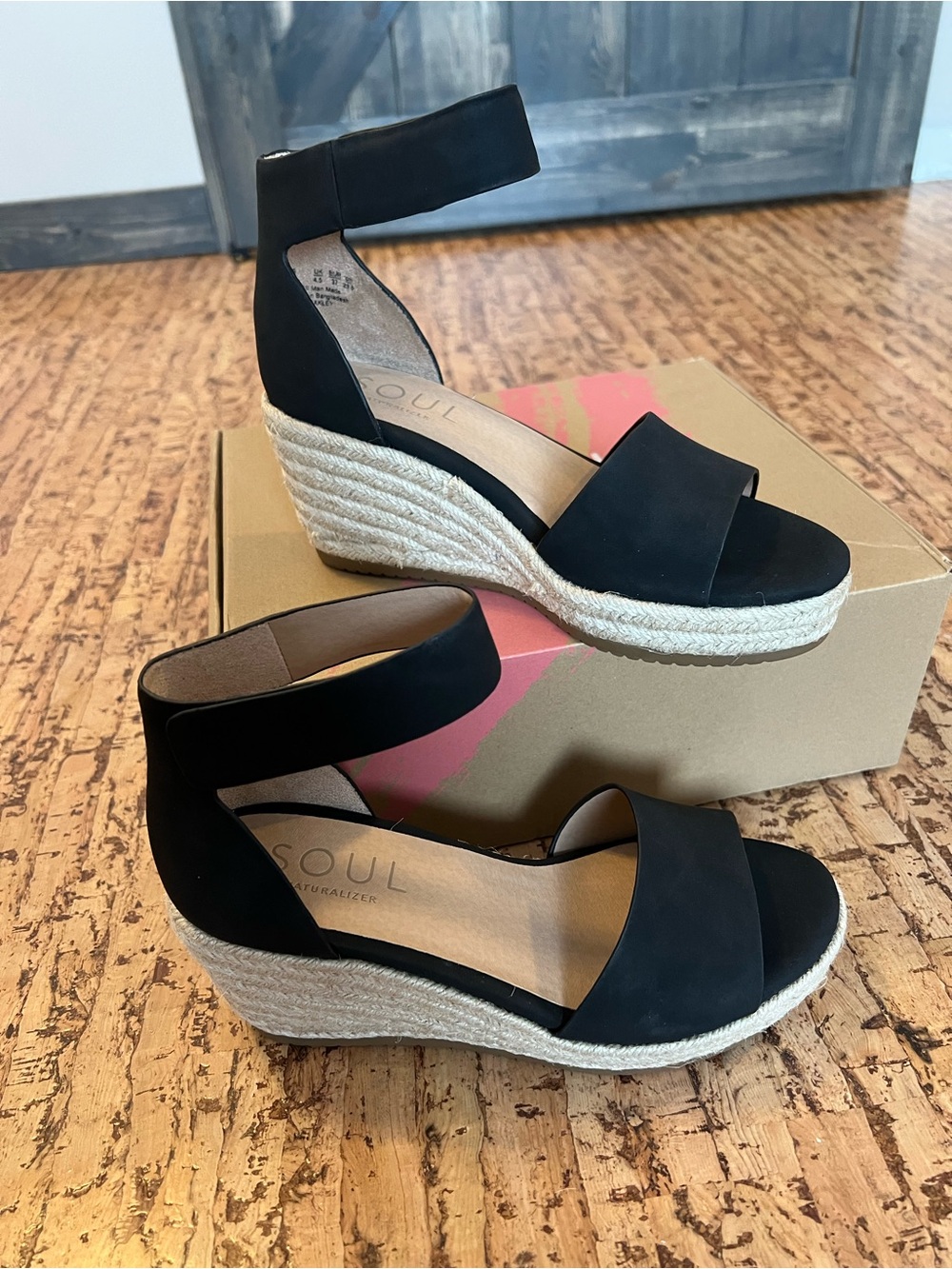 Soul Naturalizer Black Oakley Wedge Sandals with Ankle Strap
